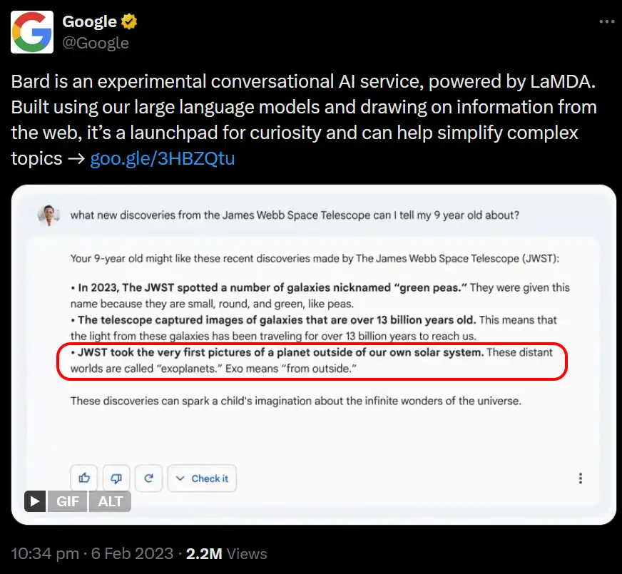 Bard's famous error during its product launch demonstration