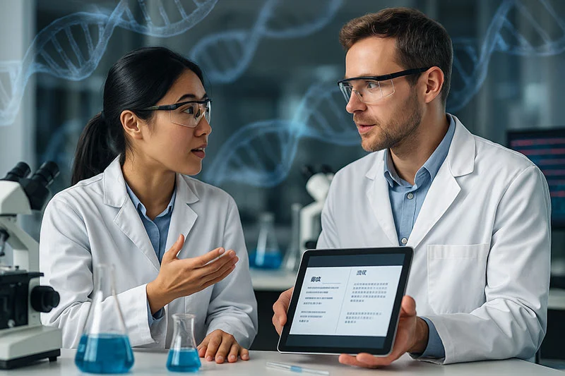 Two scientists talking